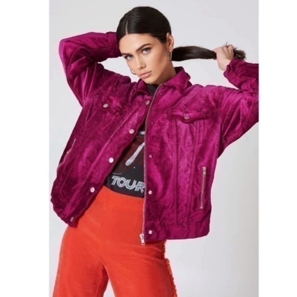 Free People Velvet Trucker Jacket in Pink‎ Size XS